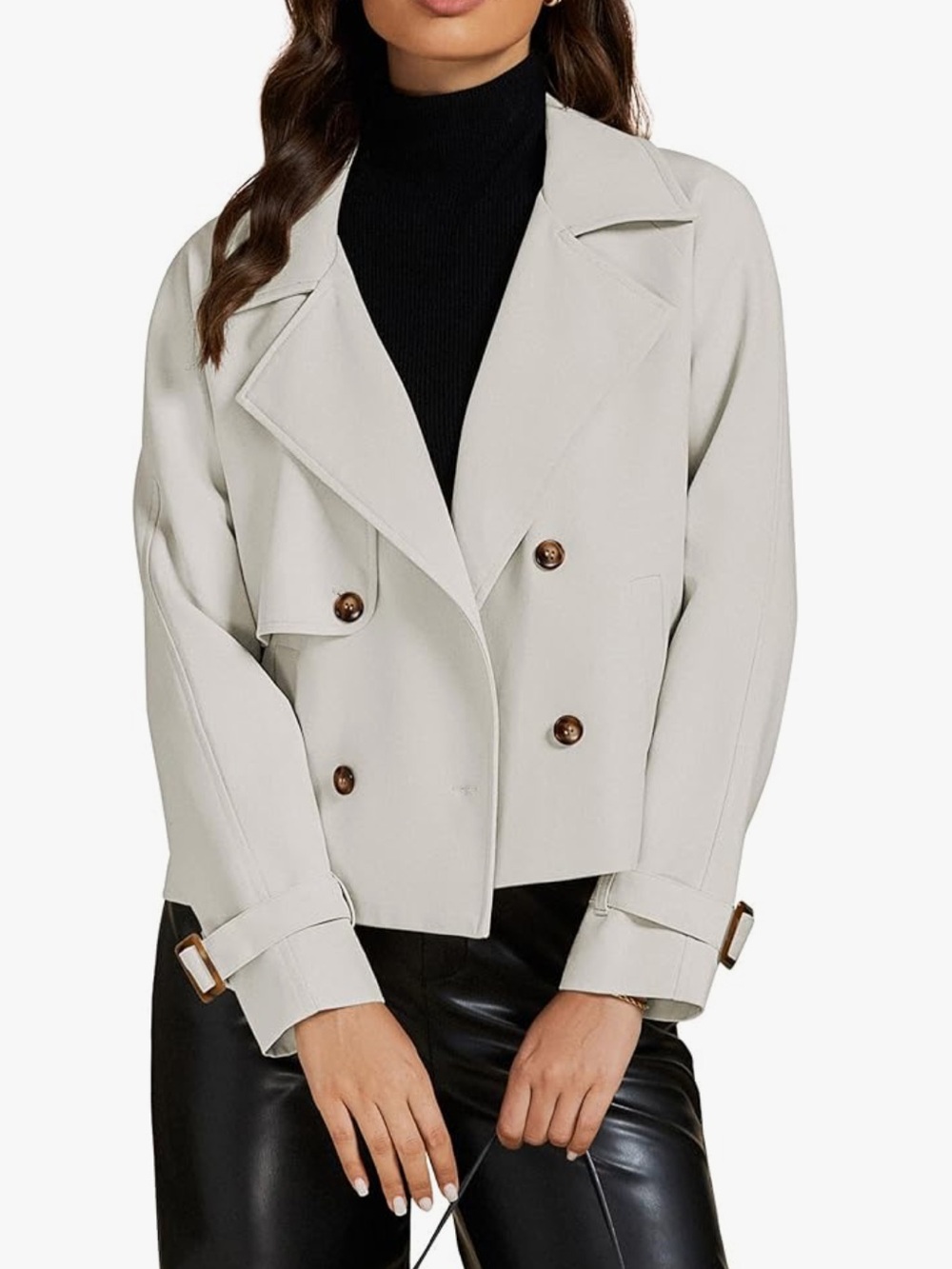 LUVAMIA Ivory Long Sleeve Cropped Double-Breasted Trench Coat--NWT--S